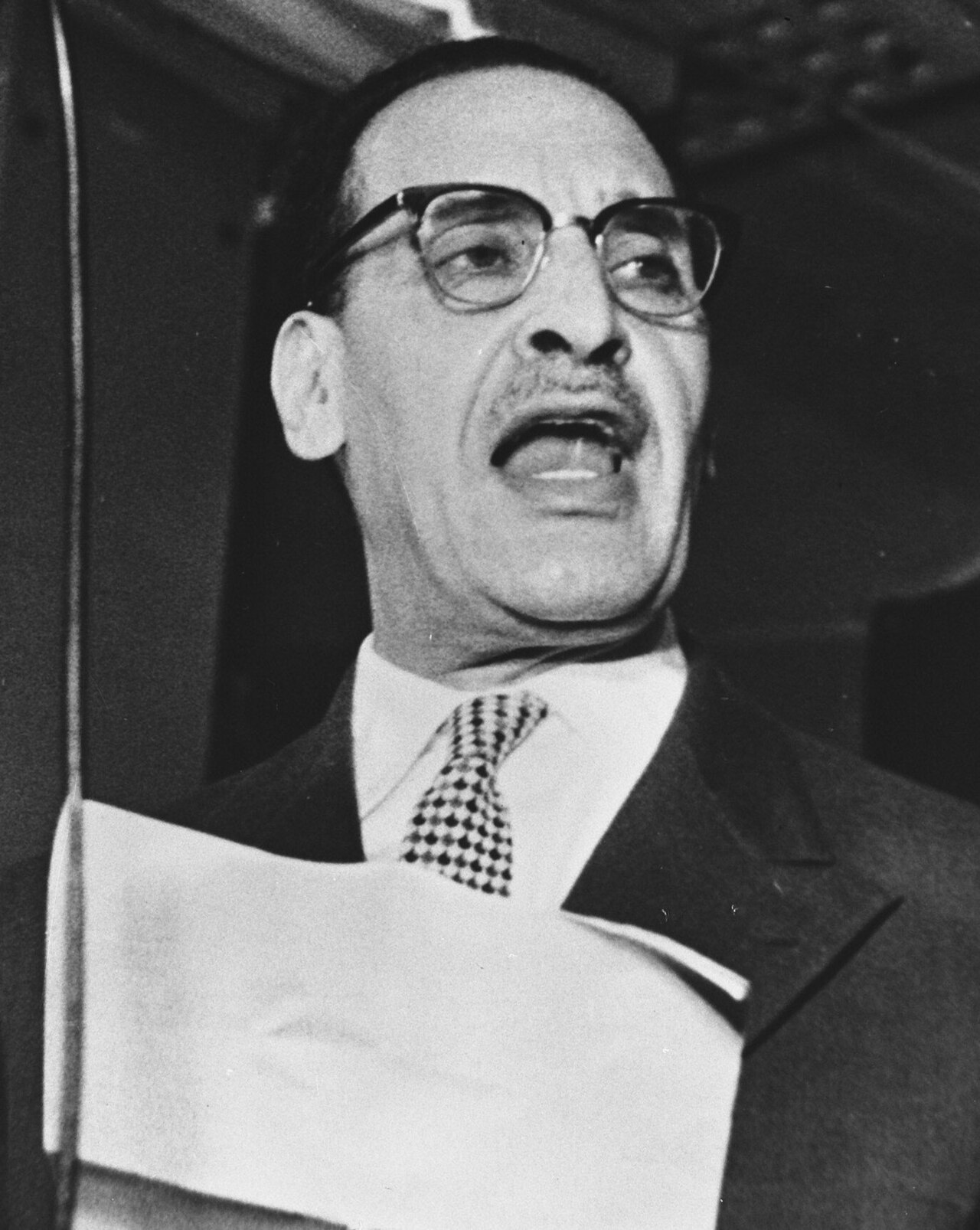Ferhat Abbas, Algerian nationalist leader and first President of the GPRA, photographed during the Algerian War of Independence. Abbas spent decades arguing for Algerian rights within the French system before joining the FLN in 1956 and becoming the diplomatic face of the independence movement.