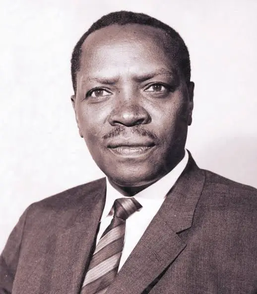 James Gichuru, founding president of the Kenya African Union and Kenya's first Finance Minister, photographed during the independence era. Gichuru stepped aside as KAU president when Jomo Kenyatta returned from Britain in 1947, and subsequently served as one of the most important figures in building Kenya's post-independence economic institutions.