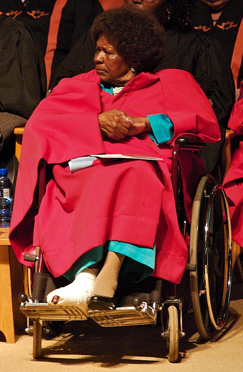 Albertina Sisulu, ANC Women's League leader and United Democratic Front president, photographed during the 1980s when she was among the most prominent activists inside South Africa while her husband Walter Sisulu remained imprisoned on Robben Island.