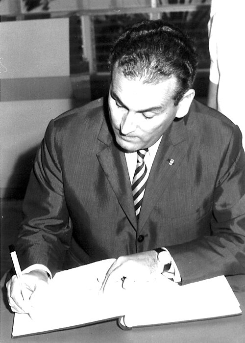Driss Guiga, Tunisian politician and former Interior Minister, photographed during the independence era. A Neo-Destour militant from the independence campaign, Guiga served as Interior Minister under Bourguiba before being dramatically dismissed and imprisoned in connection with the Black Thursday massacre of January 1978 — when security forces fired on UGTT strikers — only to be rehabilitated and to return to public life, making him one of the Tunisian independence generation's most remarkable political survivors.