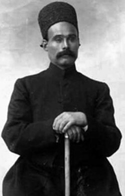 Bagher Khan, the Salar-e Melli (National Commander), photographed during the Constitutional Revolution period. Bagher Khan was the military commander who organised the defence of Tabriz against royalist siege in 1908–1909.