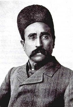 Sattar Khan, the Sardar-e Melli, photographed during the Constitutional Revolution period. Sattar Khan was the pre-eminent military hero of Iran's 1905–1911 Constitutional Revolution, commanding the defence of Tabriz against royalist siege alongside Bagher Khan.